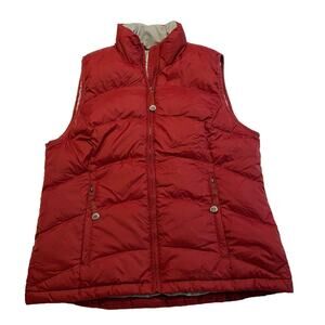LL Bean Goose Down Puffer Full Zip Vest Misses Small Red Zippered Pockets